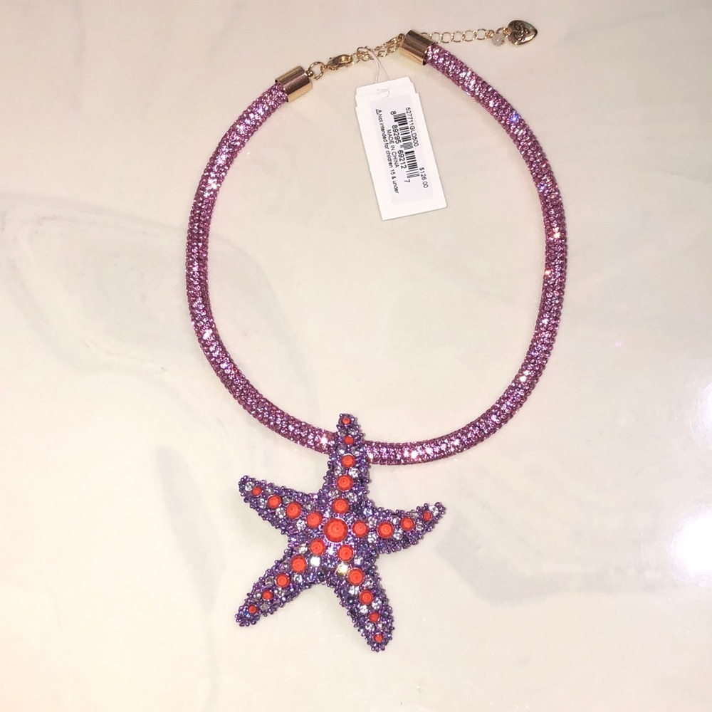 Betsey Johnson Mermaid Jewels Pink Crystal Rope Necklace Starfish Charm NWT